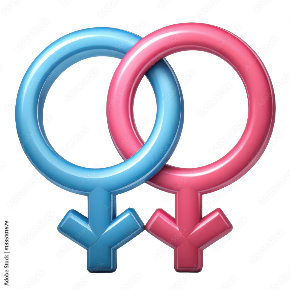 Intertwined Gender Symbols 3D Render of Pink and Blue Male and Female Signs Intertwined Gender Symbols 3D Render of Pink and Blue Male and Female Signs