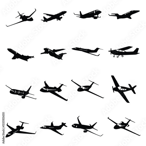 Silhouettes of Airplanes Vector. Airplane silhouette stock illustration. plane silhouette on a white background. Set of black plane silhouette icon