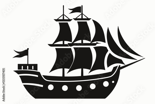 pirate ship line art silhouette vector illustration