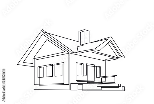 Abstract country house in continuous line art drawing style. Family home minimalist black linear design isolated on white background. Vector illustration	