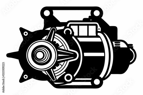 starter motor line art silhouette vector illustration