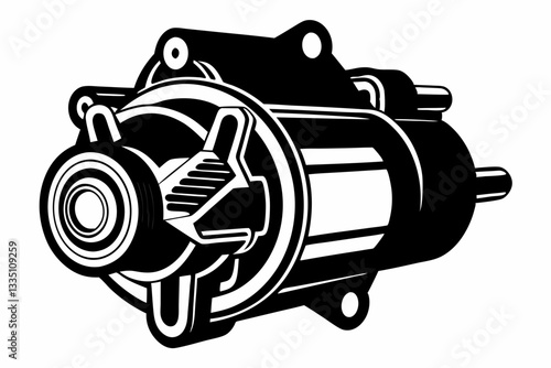 starter motor line art silhouette vector illustration