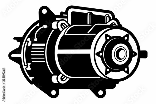 starter motor line art silhouette vector illustration