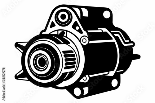 starter motor line art silhouette vector illustration