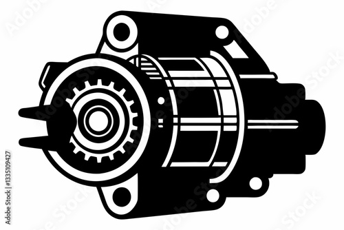 starter motor line art silhouette vector illustration