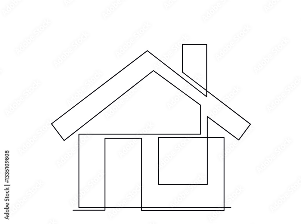 Abstract country house in continuous line art drawing style. Family home minimalist black linear design isolated on white background. Vector illustration Abstract country house in continuous line art drawing style. Family home minimalist black linear design isolated on white background. Vector illustration