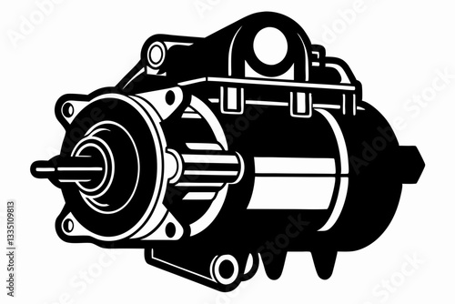starter motor line art silhouette vector illustration