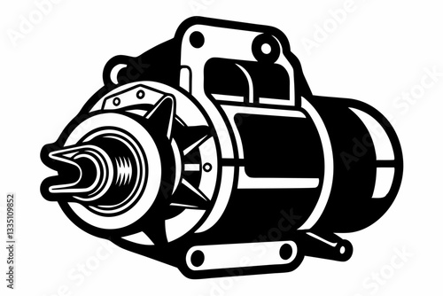 starter motor line art silhouette vector illustration