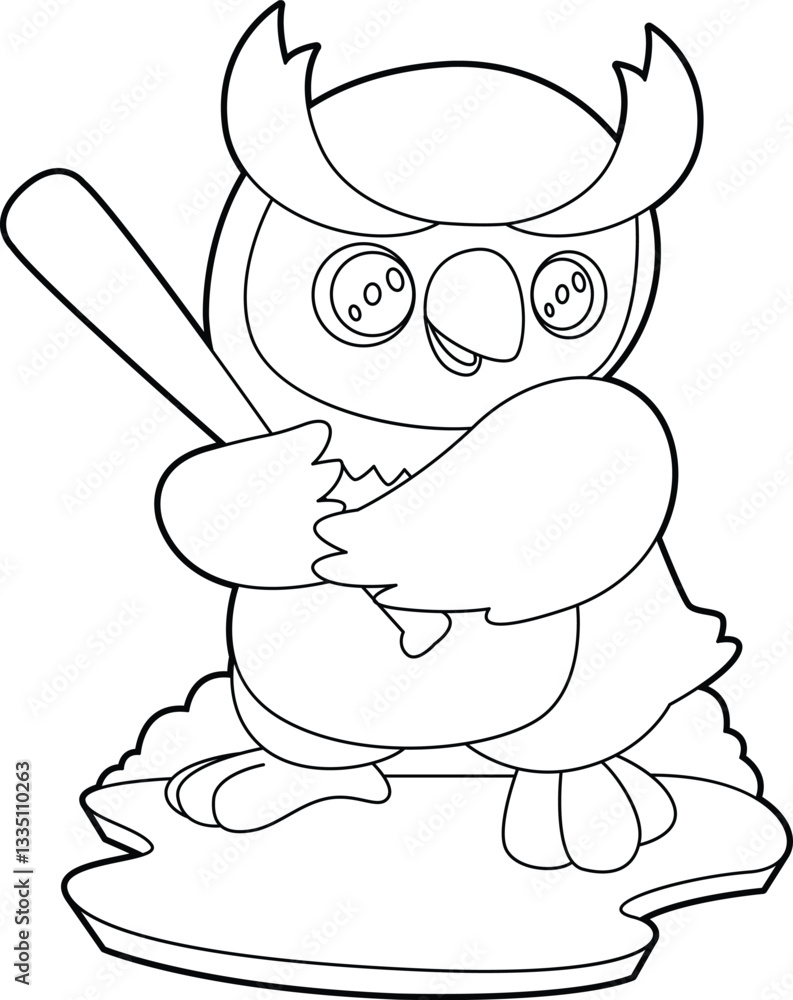 Fototapeta premium Owl Baseball Baseball bat Animal Vector Graphic Art Illustration