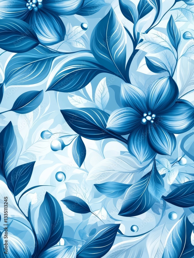 Captivating Blue Floral Pattern: Seamless Design with Elegant Leaves and Blooms for a Decorative and Nature-Inspired Backdrop and Surface Design Captivating Blue Floral Pattern: Seamless Design with Elegant Leaves and Blooms for a Decorative and Nature-Inspired Backdrop and Surface Design