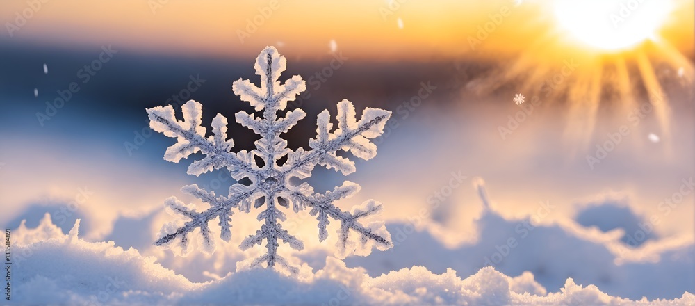 Cristal snowflakes on snow