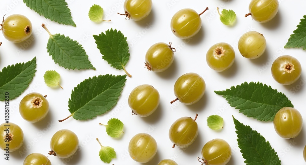 Fresh gooseberry fruits on white background. Top view