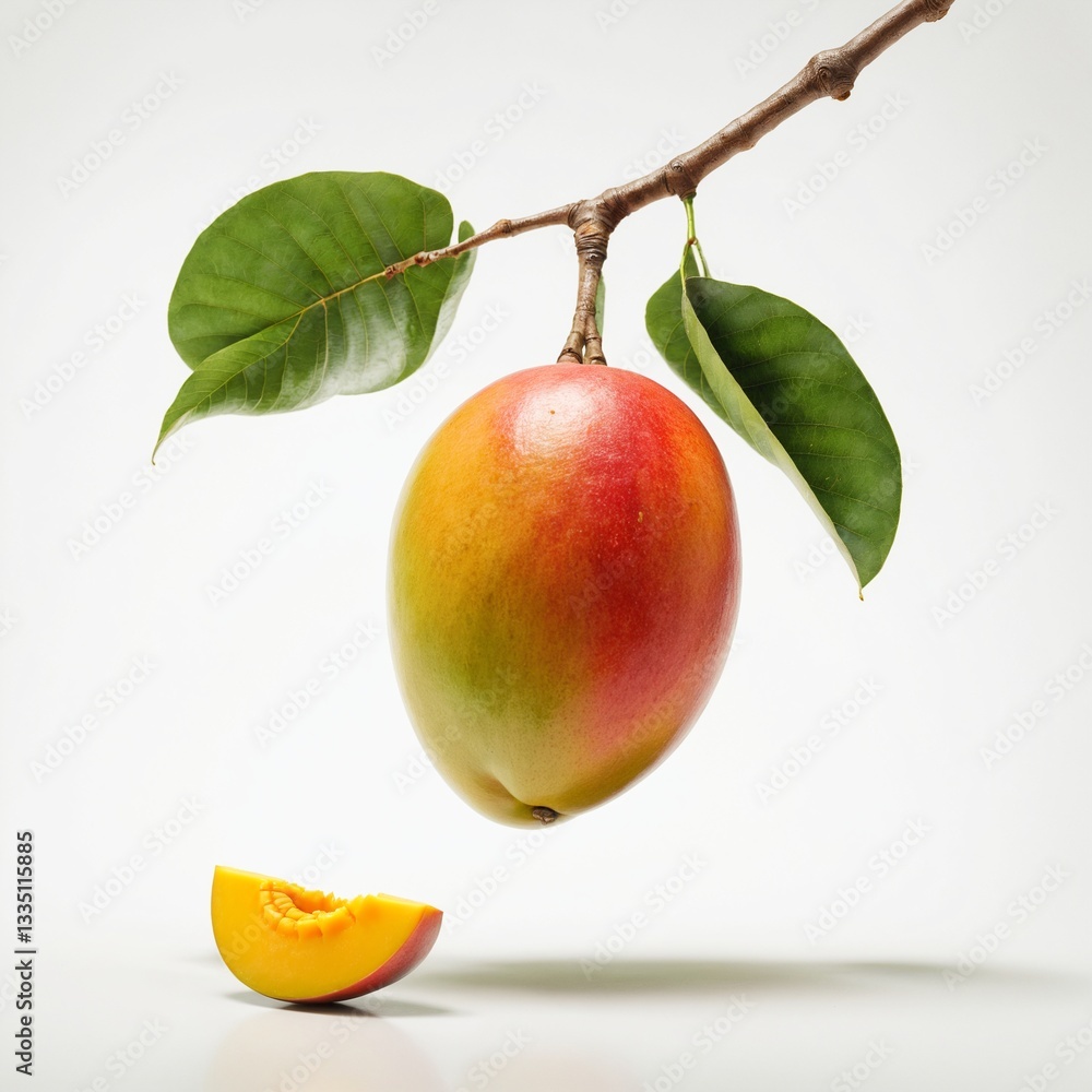 Fresh ripe mango fruits on grey background.