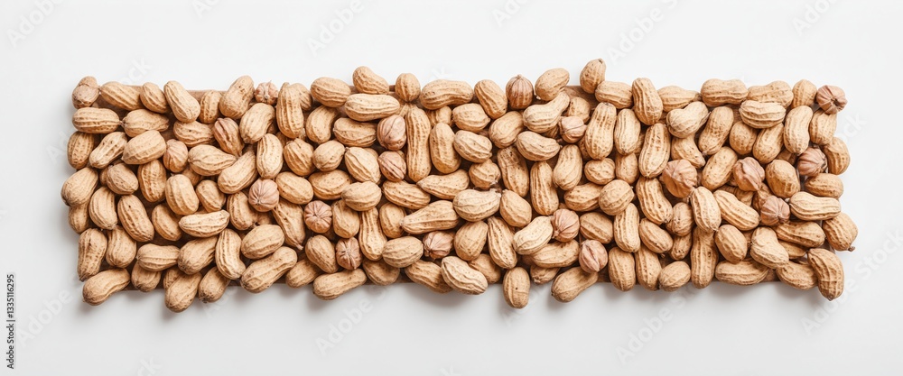 Peanuts on white. Frame form. Top view flat lay