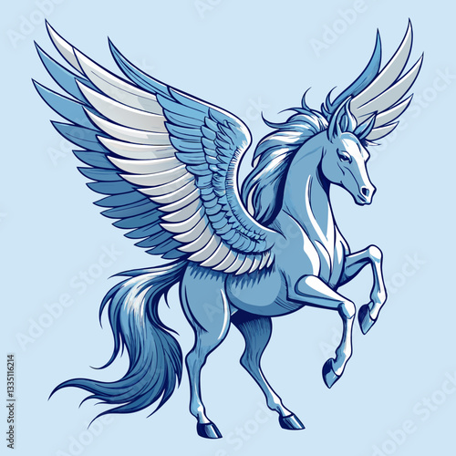 white horse with blue wings