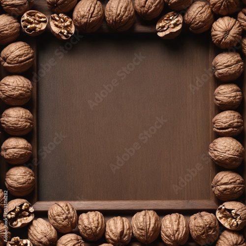 Obraz na płótnie Walnuts frame with copy space. Top view, flat lay. Autumn harvest w salonie