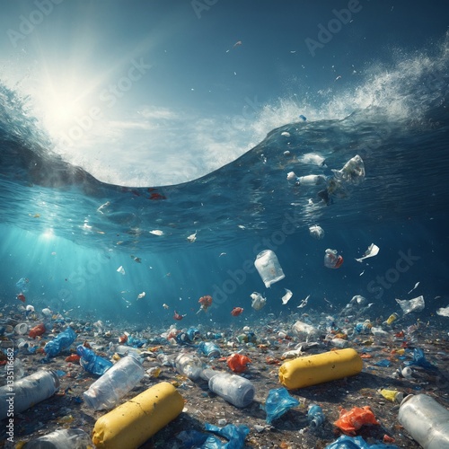 Obraz na płótnie ocean plastic bags under the sea. The problem of ocean pollution with garbage. w salonie