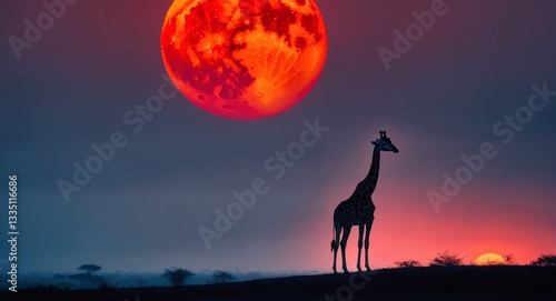 Obraz na płótnie Giraffe in african savannah at sunset w salonie