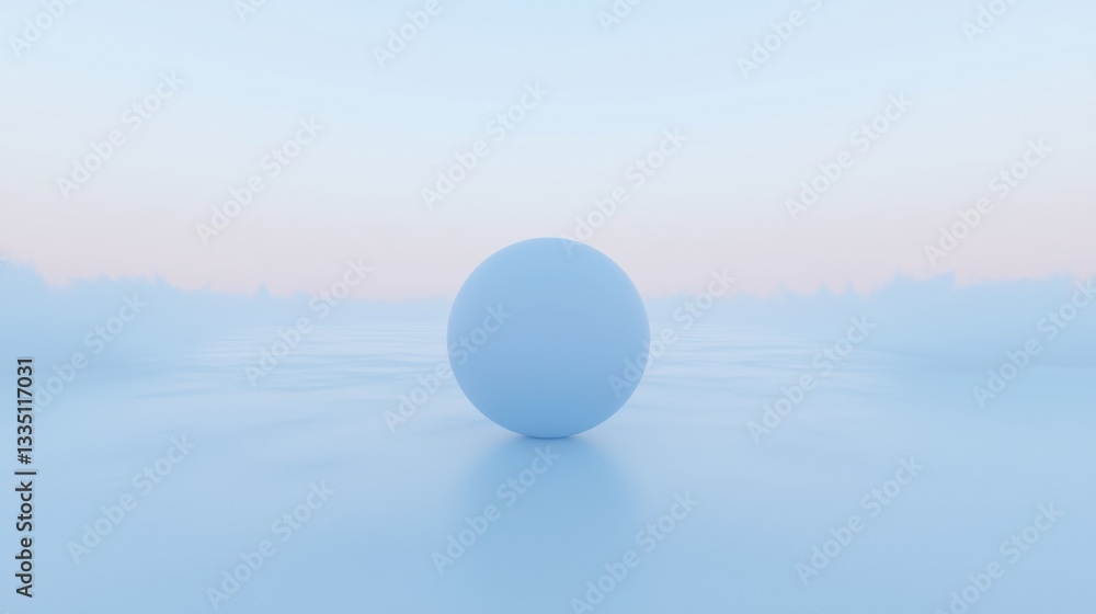 A blue sphere sits in the center of a light blue landscape. A blue sphere sits in the center of a light blue landscape.