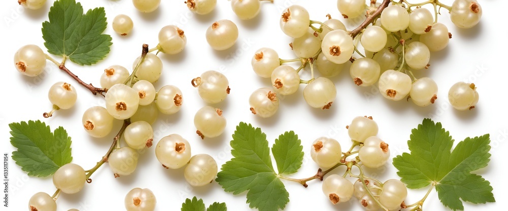Fresh white currant on white background. Top view