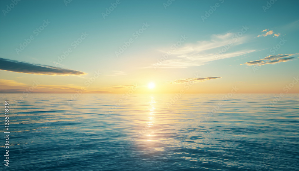 Naklejka premium Ocean Water at Sunrise with Calm Waves and Bright Sky