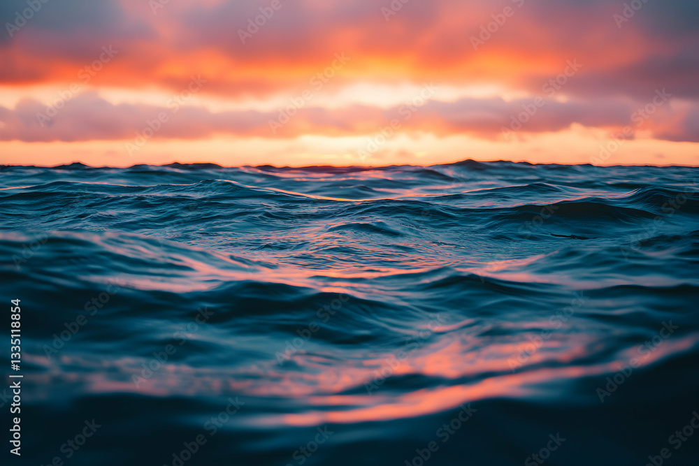 Fototapeta premium Ocean Water Reflecting Sunset Hues and Colorful Sky During Twilight