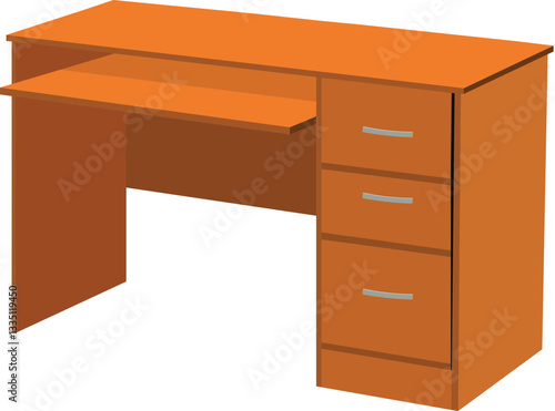 office desk isolated on white background. Brown computer desk vector illustration.Study table isolated on white background