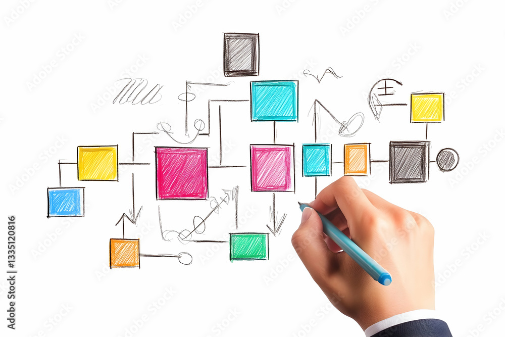 Hands Drawing Business Flowchart Hands Drawing Business Flowchart