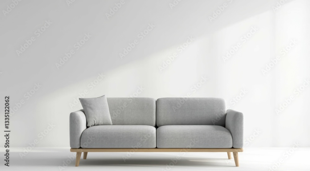 Minimalist gray sofa in a bright, airy room setting. Minimalist gray sofa in a bright, airy room setting.