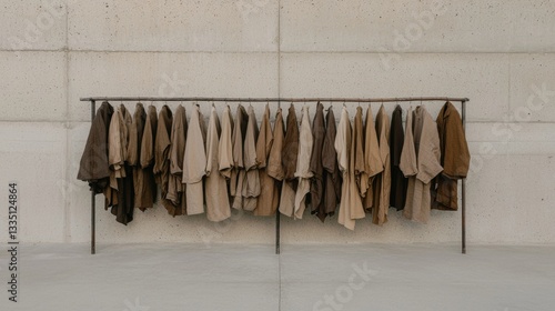 Wallpaper Mural A clothing rack with various brown and beige shirts hanging on it. Torontodigital.ca