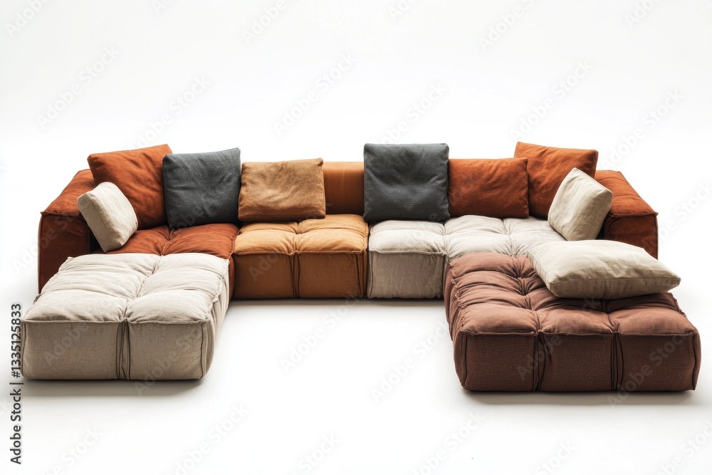 Obraz premium This modular sofa features movable cushions, allowing for a variety of configurations to enhance comfort and adapt to diverse living spaces