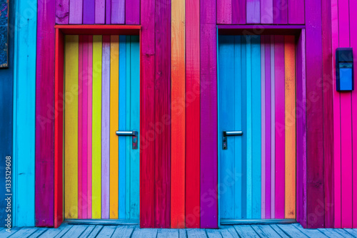 Vibrant Colored Doors Invite Exploration in an Artistic Urban Setting During Daylight Hours