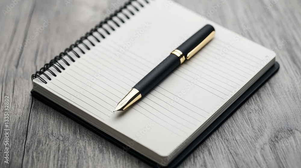 A notebook with a pen on top. A notebook with a pen on top.