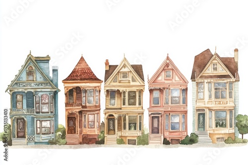 Watercolor Row Houses, Colorful Victorian Homes
