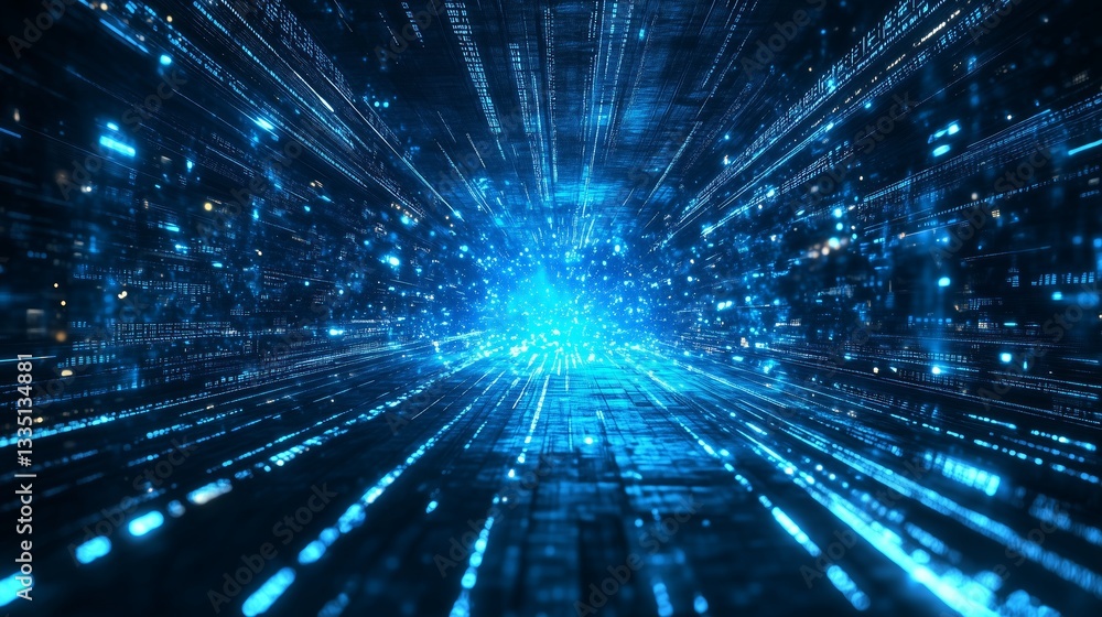 Futuristic digital data tunnel with glowing blue energy and high-speed motion effects. Concept of artificial intelligence, big data, and cyber technology. Futuristic digital data tunnel with glowing blue energy and high-speed motion effects. Concept of artificial intelligence, big data, and cyber technology.