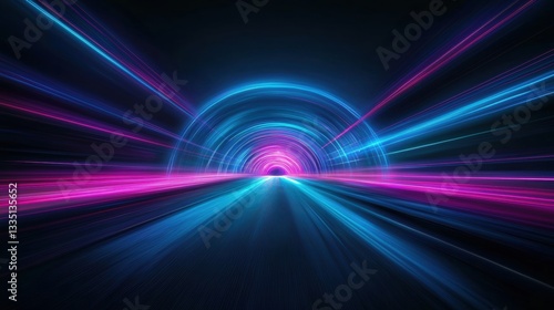 A digital illustration of a tunnel with a bright blue light at the end.