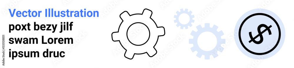 Gear icon alongside dollar sign surrounded by faded gears, representing innovation, success in business, teamwork, financial strategies, and problem-solving. Ideal for corporate branding, simple Gear icon alongside dollar sign surrounded by faded gears, representing innovation, success in business, teamwork, financial strategies, and problem-solving. Ideal for corporate branding, simple