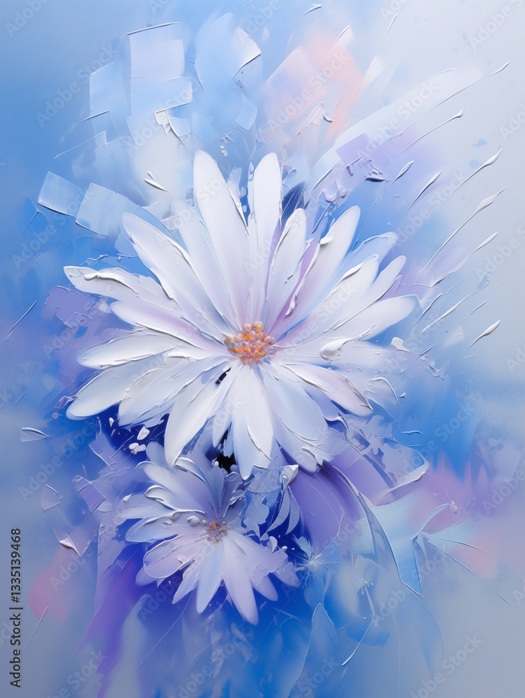 Obraz premium Vibrant spring flowers in abstract pastel art with a soft blue background