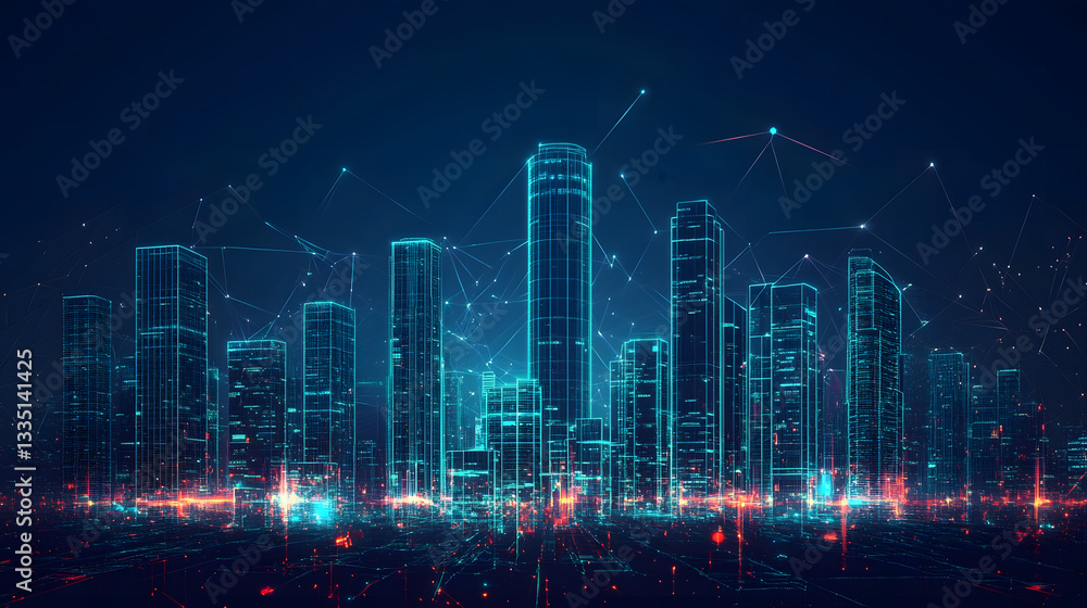 An AI-generated cityscape, featuring skyscrapers, digital transportation networks, and eco-friendly infrastructure. An AI-generated cityscape, featuring skyscrapers, digital transportation networks, and eco-friendly infrastructure.