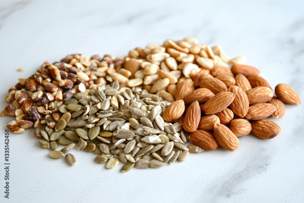Assorted Nuts and Seeds on White Surface Assorted Nuts and Seeds on White Surface