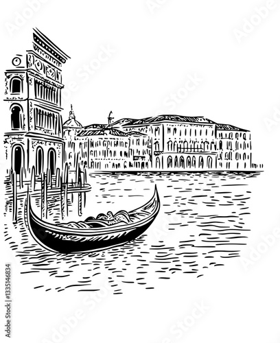 Gondola gliding through Venetian waters during a serene sunset, showcasing the beauty of Italy's waterways and architecture