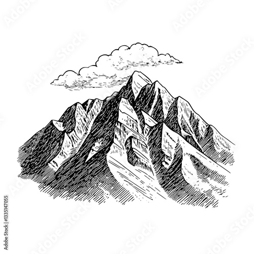Cinematic view of majestic mountains under a cloudy sky during the golden hour in a serene natural setting