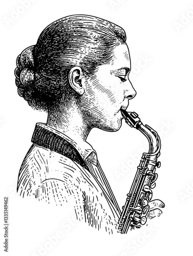 Saxophonist plays a soulful melody against the backdrop of a beautiful nature landscape at sunset