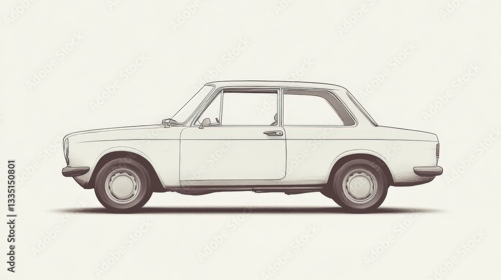 Fototapeta premium Side profile illustration of a classic vintage white car.