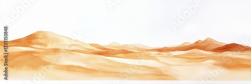 Watercolor Sands of Rub' al Khali - Serene watercolor landscape depicting the vast, undulating dunes of the Empty Quarter. Evokes feelings of peace, solitude, adventure, vastness