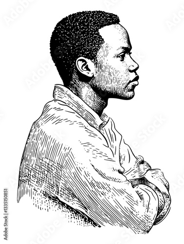 Cinematic portrayal of a thoughtful man in profile against a natural backdrop