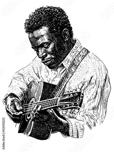 Beautiful cinematic performance in nature capturing the passion of a skilled guitarist playing under a clear sky