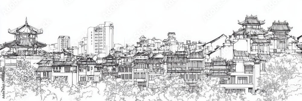Hanoi Skyline Line Art: A Vietnamese Cityscape - Elegant line art depicting Hanoi's architecture, blending modern and traditional buildings, showcasing a vibrant city skyline Hanoi Skyline Line Art: A Vietnamese Cityscape - Elegant line art depicting Hanoi's architecture, blending modern and traditional buildings, showcasing a vibrant city skyline