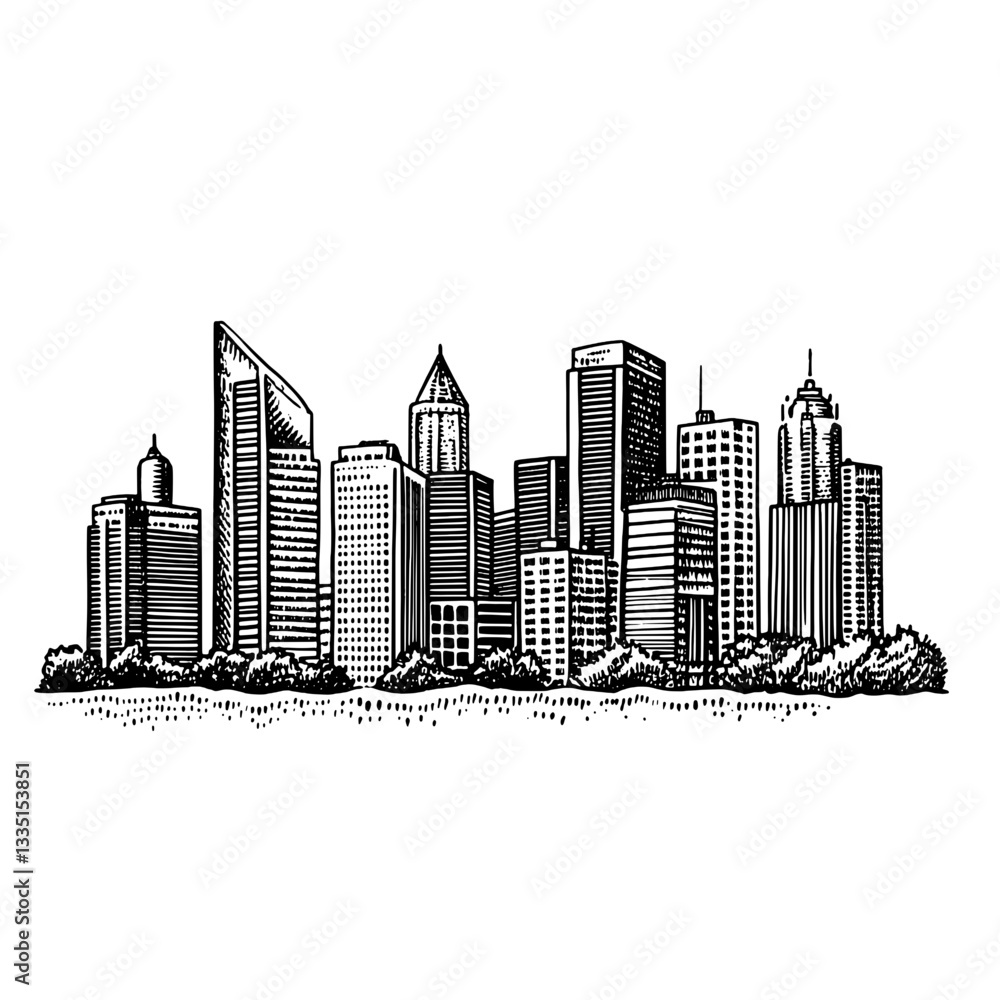 Obraz premium Captivating view of a modern city skyline framed by lush greenery during golden hour