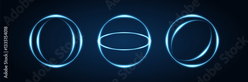 Blue circles network with glowing effects. Glowing neon round frame. Blue background. Vector. EPS 10.